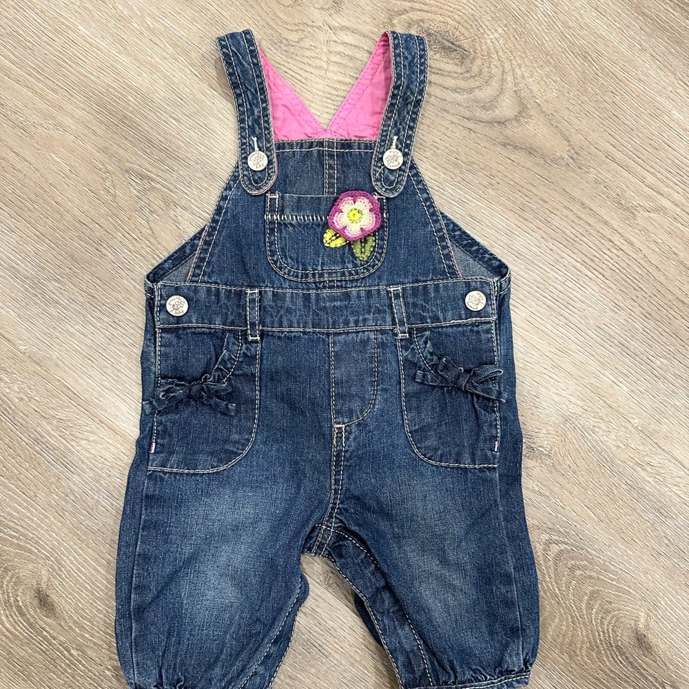 Denim Blue Kids Overalls with Pink Accents